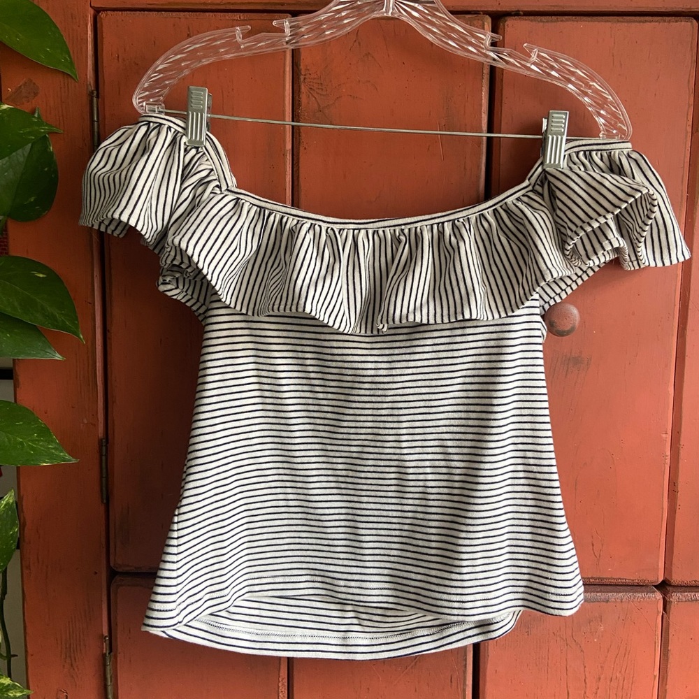 Black and White Striped Off the Shoulder Maeve for Anthropologie Top 💛 - Picture 2 of 7